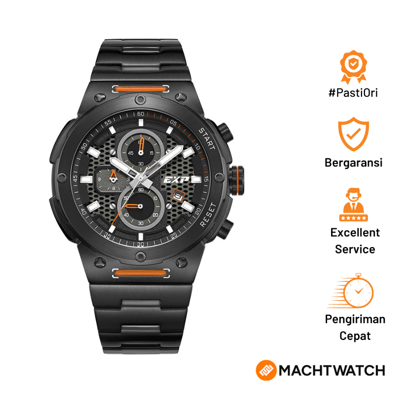 Jam Tangan Pria Expedition Chronograph E 6837 MC BIGBAOR Men Black Dial Black Stainless Steel Strap
