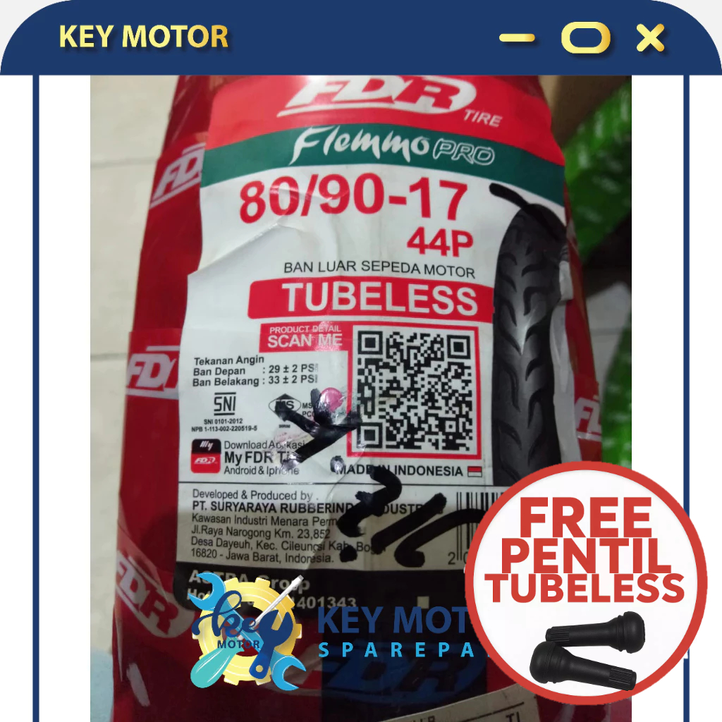 Ban Luar BelakangMotor FDR 80/90-17 Flemmo Untuk Motor Supra Revo Jupiter TUBELESS TUBLES 100% Asli