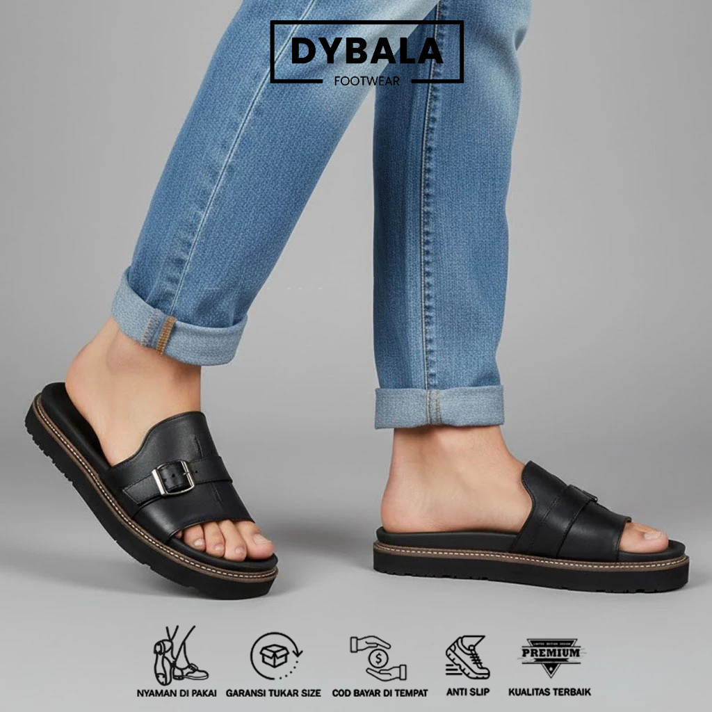Sandal Kulit Asli Pria Slide yang Fleksibel dan Nyaman Outsole Karet Anti Slip - JIPERO