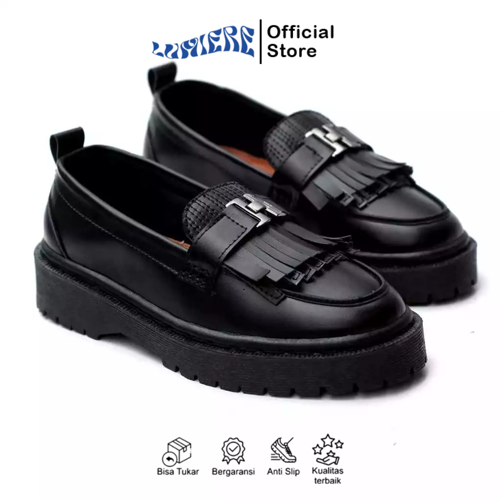 Sepatu Pantofel Chunky Pria Fprmal Loafers Hitam Sole Tebal