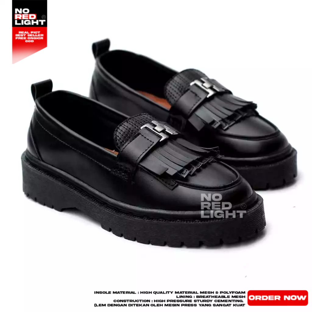 Sepatu Formal Pantofel Hitam Loafers Chunky Sole Tebal Kekinian