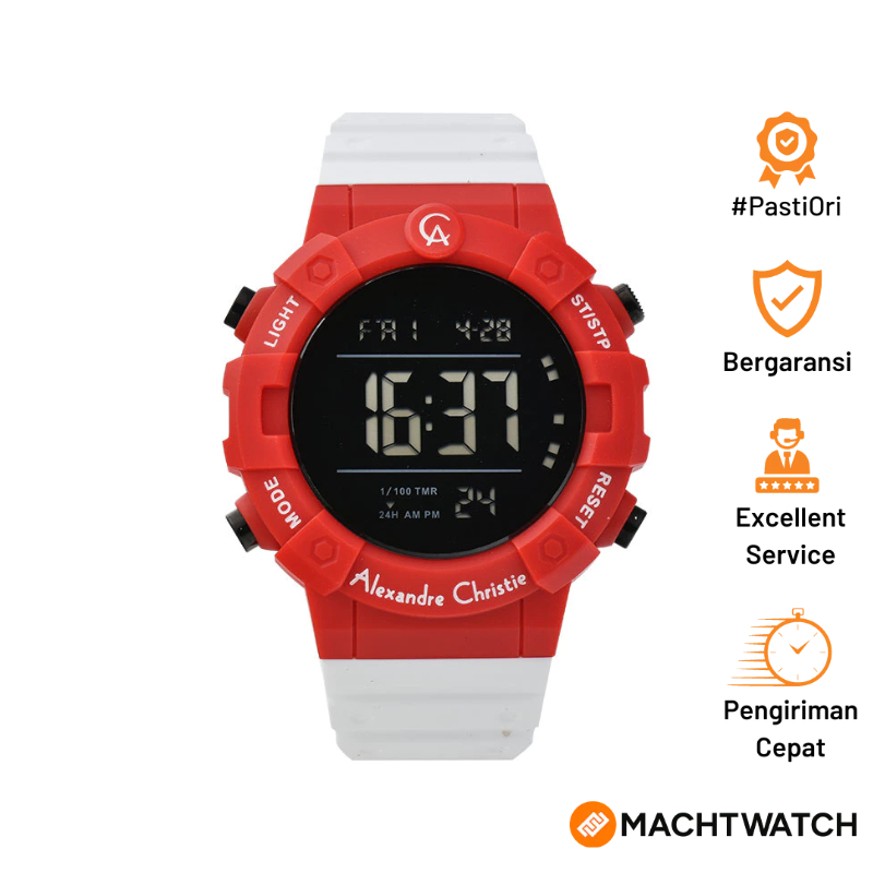 Jam Tangan Pria Alexandre Christie Digi AC 9388 MH RIPREGR Men Digital Dial White Rubber Strap