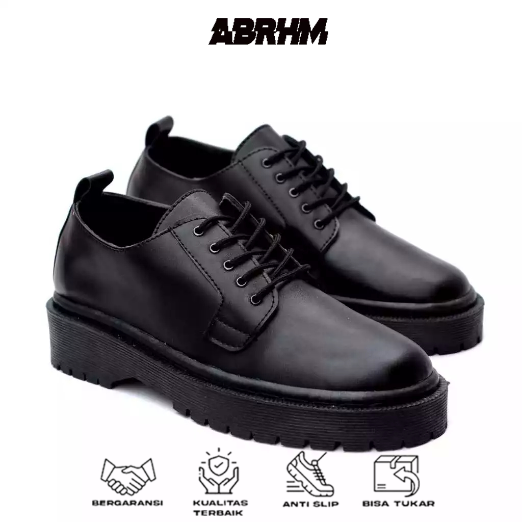 ABRHM Sepatu Pantofel Oxford Formal Tali Hitam Kulit Pu Pria Hak Tinggi