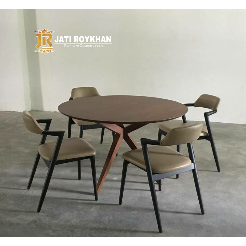 Meja makan Minimalis cafe meja bundar jati jepara