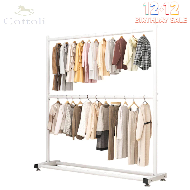 Cottoli SUS304 Rak Baju Gantung 2 Susun Rak Gantungan Baju Berdiri Besi Gantungan Baju Kuat Portable