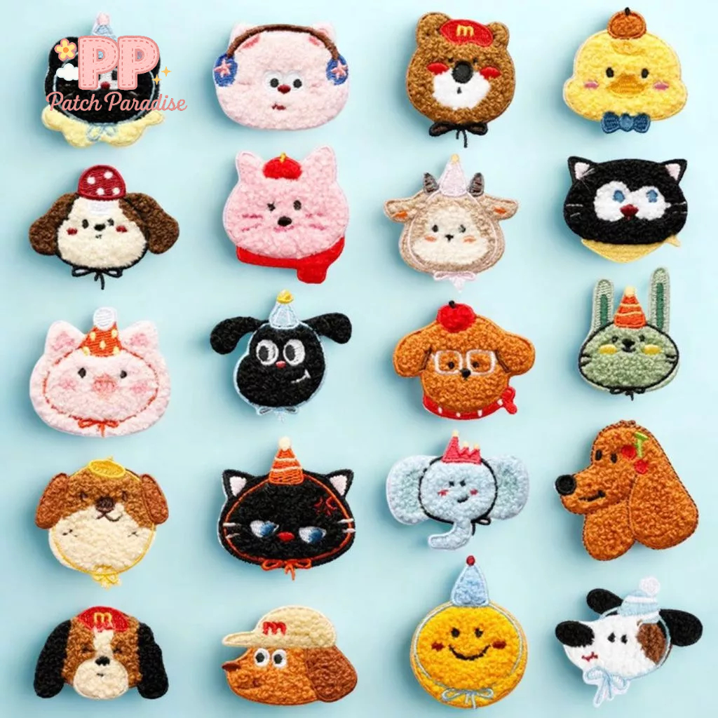 Patch Bordir Kartun Hewan Chenille / Towel Embroidery Tempel Langsung DIY Patch Stiker