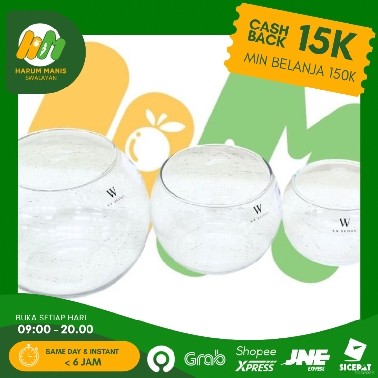 AQUARIUM MINI WW DESIGN / AQUARIUM KACA BULAT POLOS LUNA A