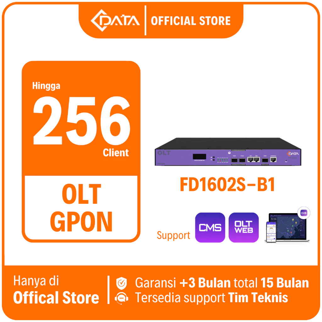 CDATA GPON OLT FD1602S-B1 - OLT GPON 2 port Mini FTTH - Rack 1U - PSU AC+BBU