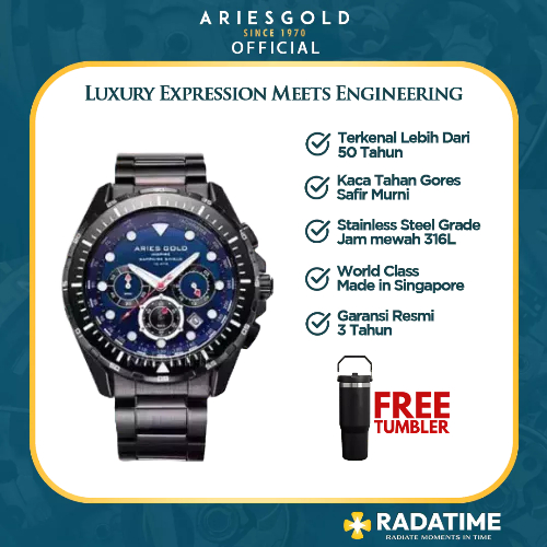 [FREE TUMBLER] Jam Tangan Pria Original Aries Gold Inspire Pioneer Atlantic G-7002-BK-BU Garansi Res