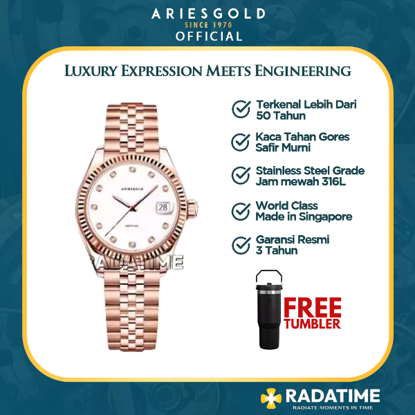 [FREE TUMBLER] Jam Tangan Wanita Aries Gold B-1069R-RG-MP Heritage Free Bezel 100% Original