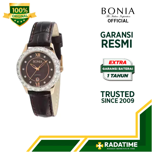 Jam Tangan Wanita Bonia Sapphire 100% Original Rose Gold B10011-2549S