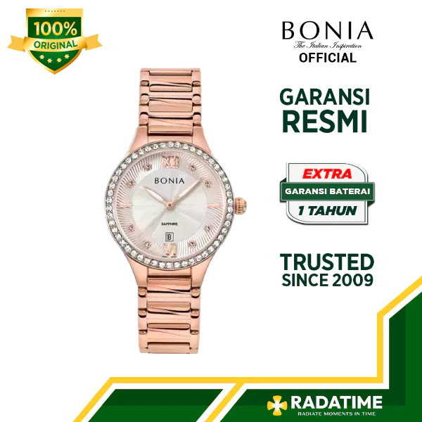 Jam Tangan Wanita Bonia Sapphire 100% Original Rose Gold B10700-2513S