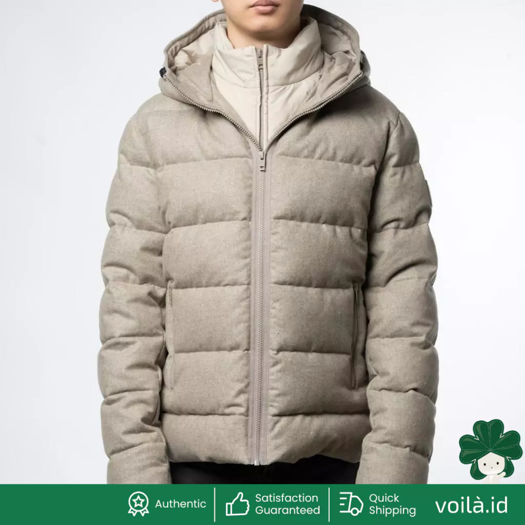 Jaket Winter Double Front Down Jacket in Carded Wool Flannel Natural