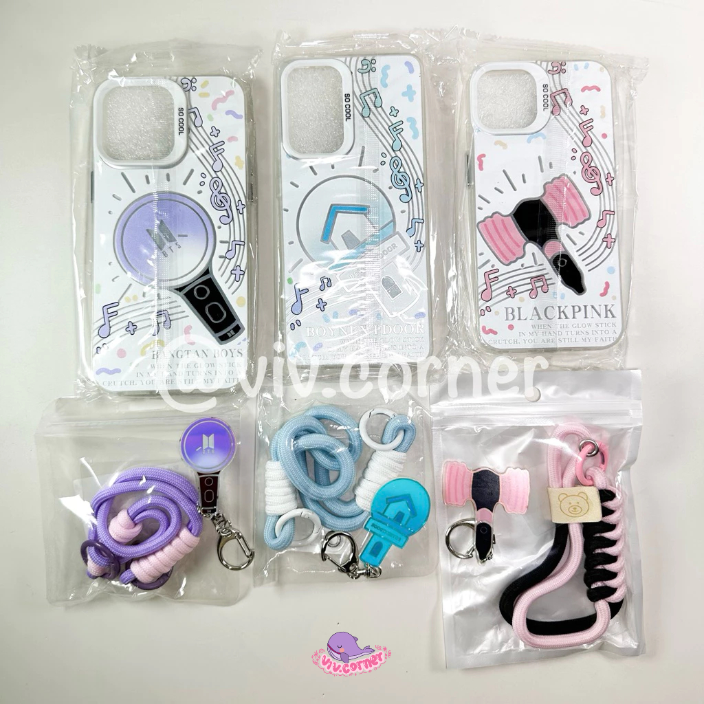 [READY] Case HP + Tali + Gantungan LS Light stick Lightstick idol group - Casing BTS, Blackpink BP, 