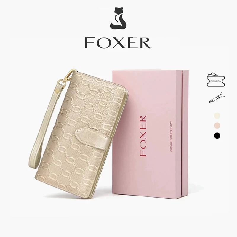 FOXER  Dompet Kulit Asli Dompet Panjang  Emas Dompet Panjang Resleting Berkapasitas Besar Tempat Kar