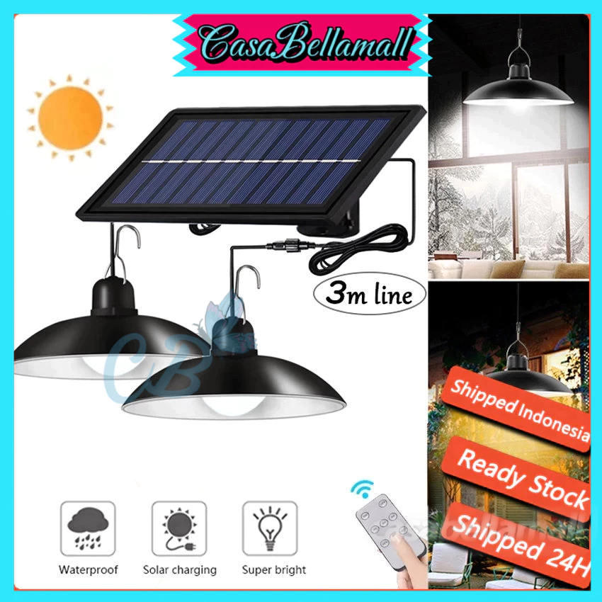 READY STOCK COD Double Head Lampu Surya Lampu Gantung Outdoor Solar Pendant Light IP65 Waterproof Ou