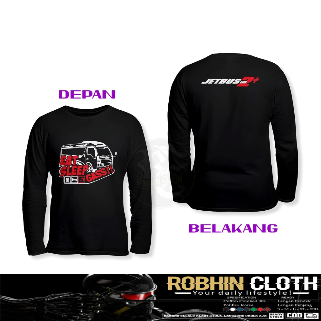 Kaos Baju Elf Mania Eat Sleep Gass DB Lengan Panjang Baju Otomotif