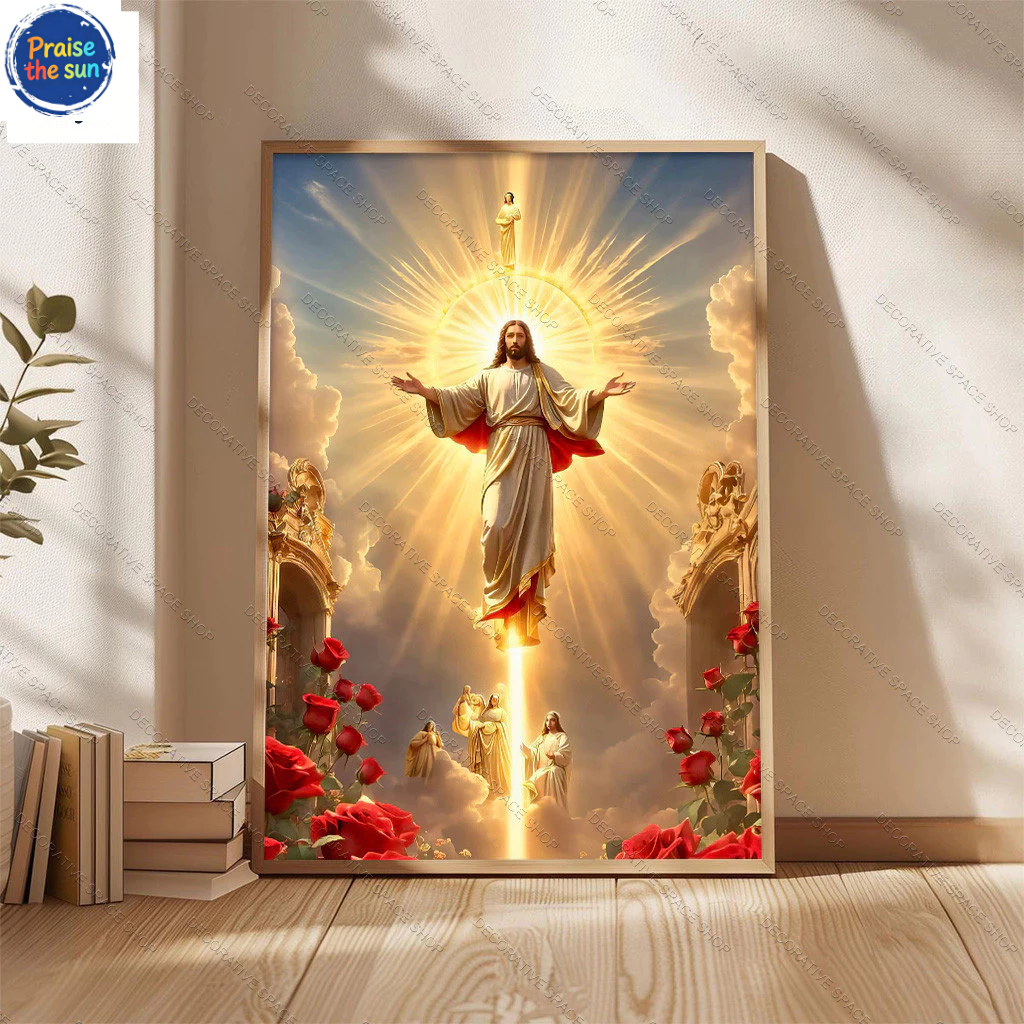 Hiasan dinding Dekorasi Dinding Kamar 40*60cm Tamu Yesus Kristen, Lukisan Dinding Bulat Tuhan, Dekor