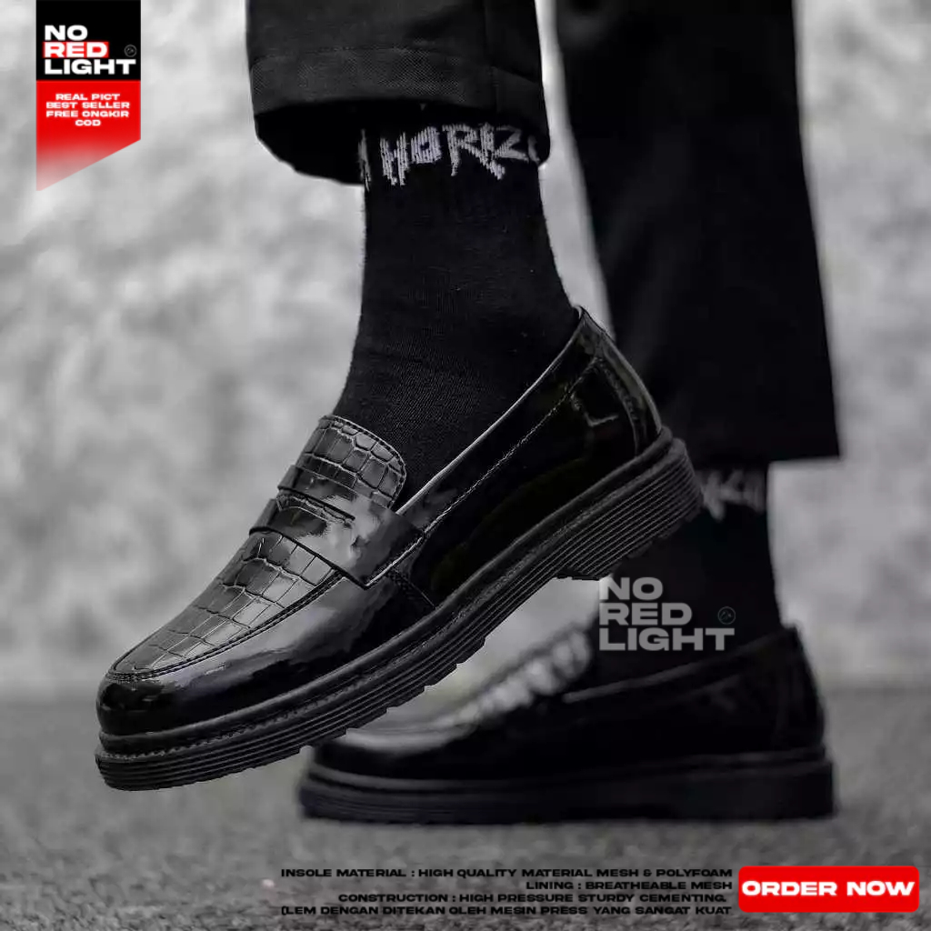 LOAFCRO- Sepatu Loafers Kerja Formal Pantofel Docmart Hitam Pria NRL-BABAYO