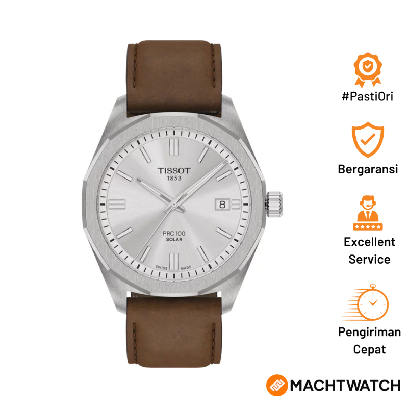 Jam Tangan Pria Tissot PRC 100 Solar 39mm T-Classic T151.422.16.031.00 Silver Dial Brown Leather Str