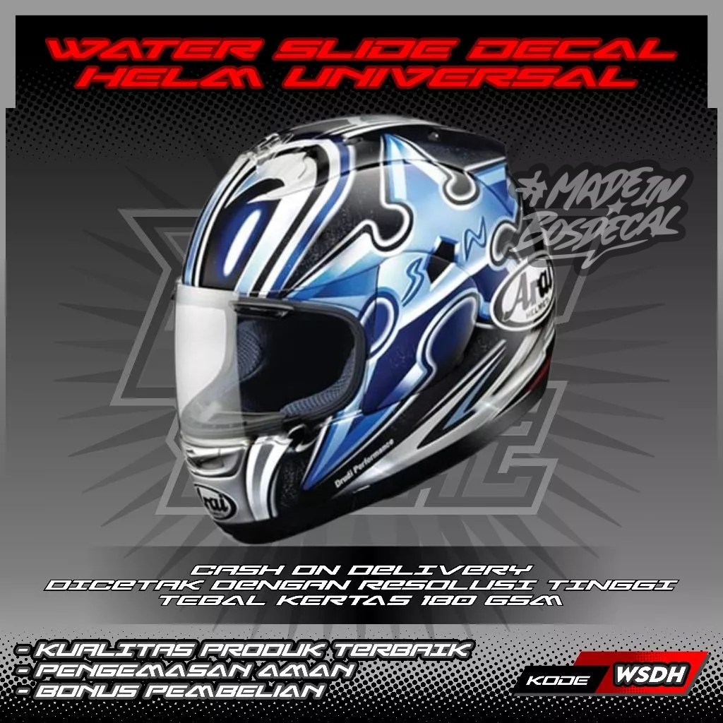WATER SLIDE DECAL HELM FULL FACE/HALF FACE UNIVERSAL MOTIF NAKANO SHURIKEN SILVER