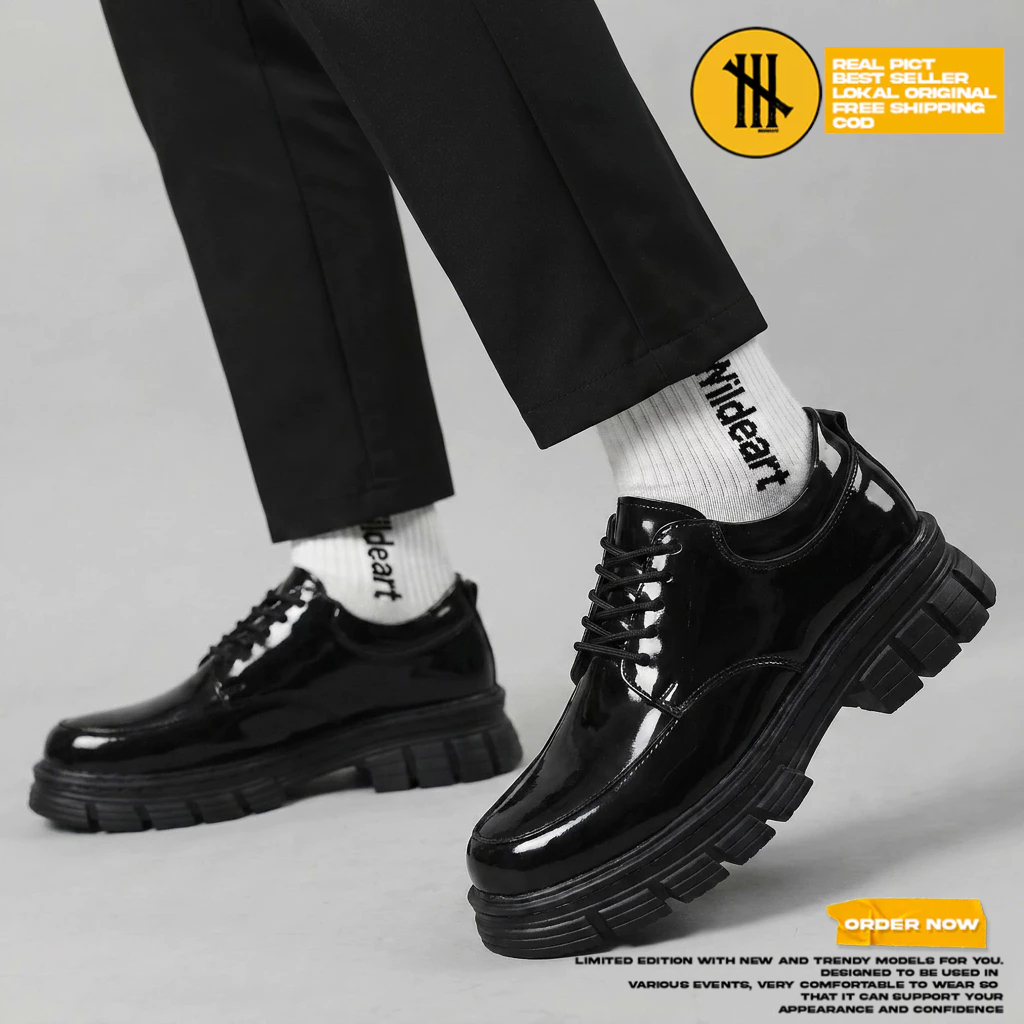 Sepatu Oxford Hak Tinggi Hitam Docmart Pria