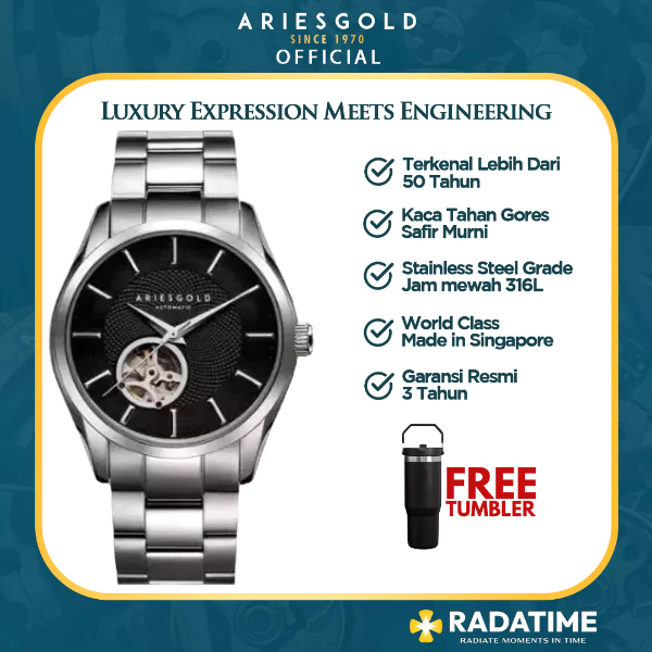 [FREE TUMBLER] Jam Tangan Pria Aries Gold Original & Garansi Resmi 2 Tahun G-9022-S-BK