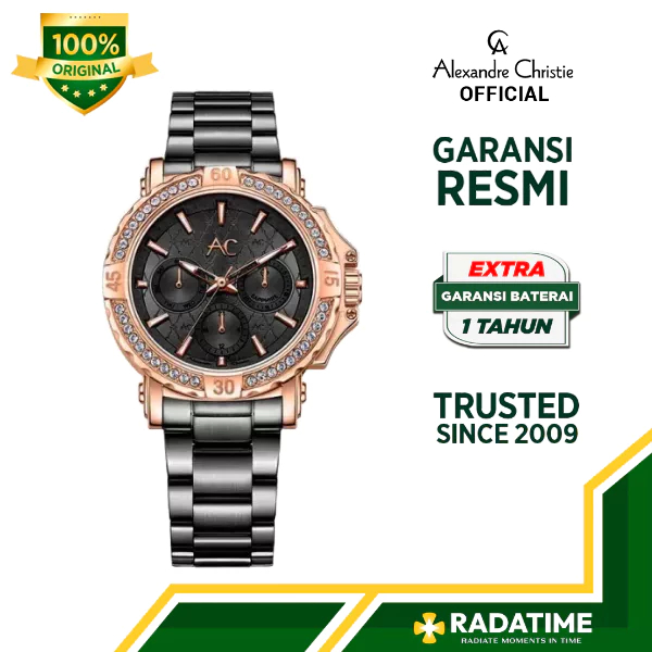 Jam Tangan Wanita Alexandre Christie AC Collection Sapphire 100% Original Rose Gold 9205 BFBBRBADR