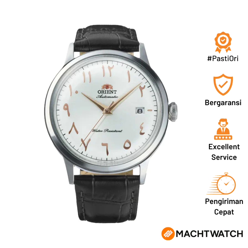 Jam Tangan Pria Orient Classic RA-AC0038S Bambino Automatic White Arabic Dial Black Leather Strap