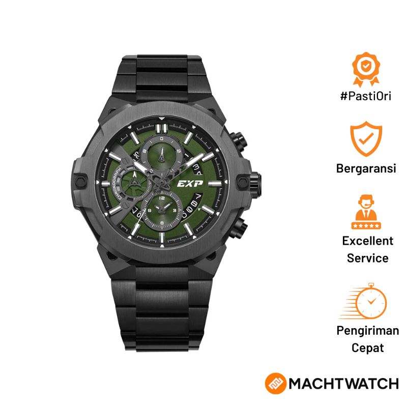 Jam Tangan Pria Expedition Chronograph E 6838 MC BIGGN Men Green Dial Black Stainless Steel Strap