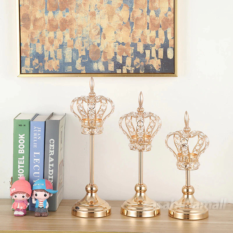 Ready Stock Tempat Lilin Kristal / 3 Tingkatan Tempat Lilin Kristal Emas / Tempat Lilin Kristal Mahk