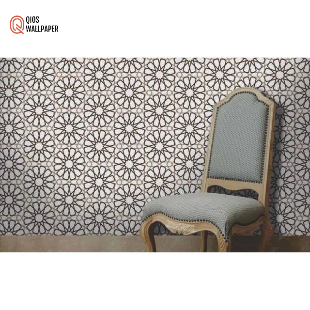 Wallpaper dinding geometri modern list klasik mewah bahan vinyl 10mter