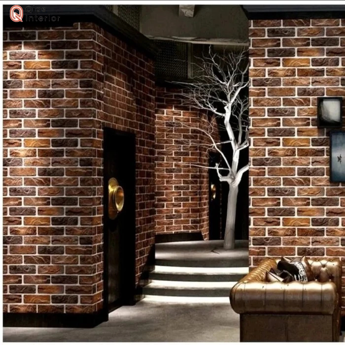 batu bata alam coklat 3d wallpaper stiker dinding ruang tamu - coklat list put