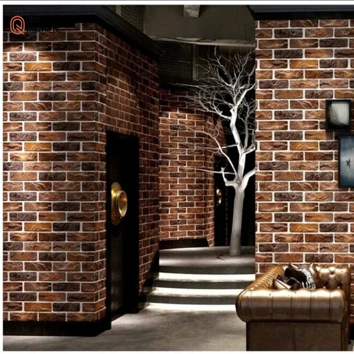 batu bata alam coklat 3d wallpaper stiker dinding ruang tamu - coklat list put