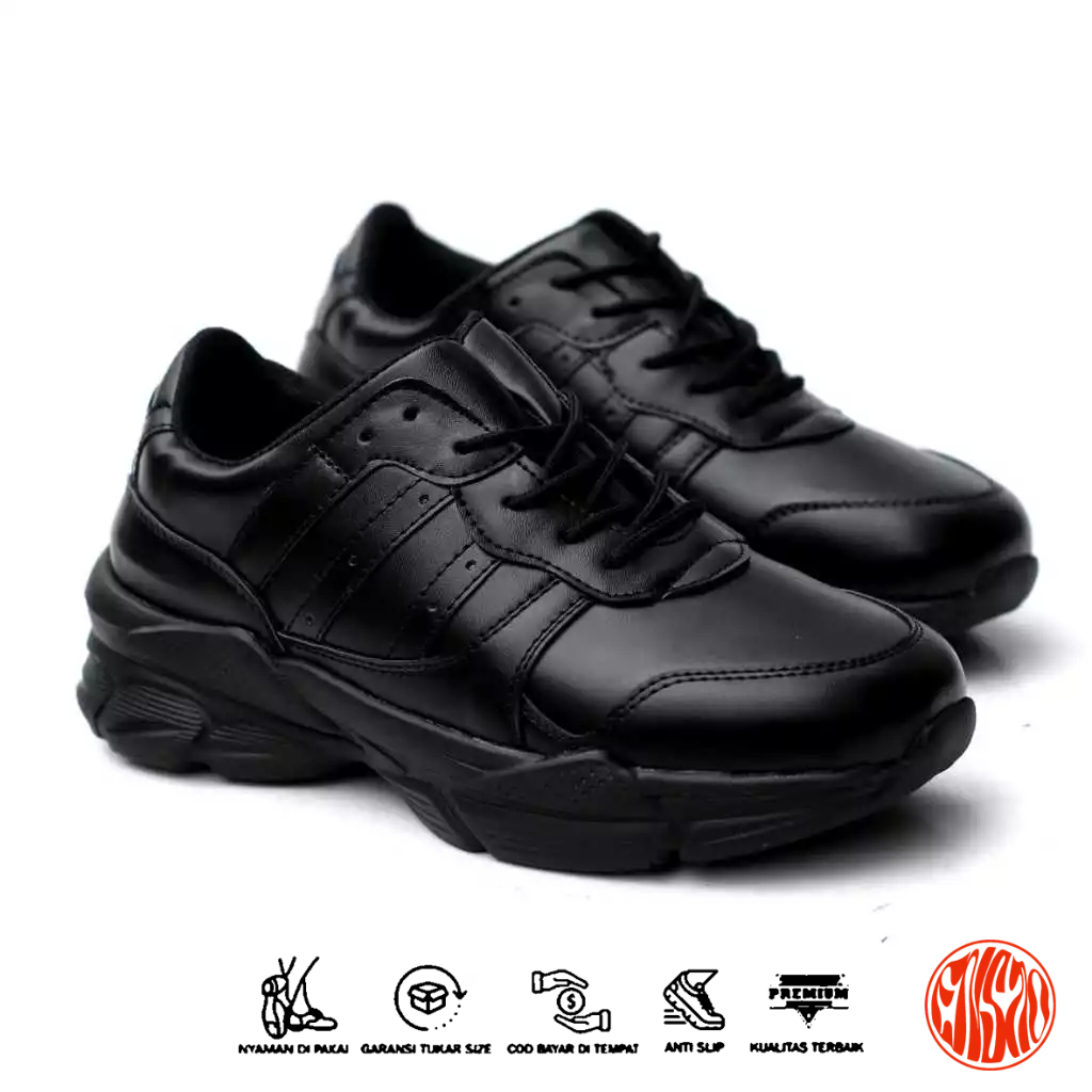 Sepatu Sneakers Pria Hitam Kulit Sintetis