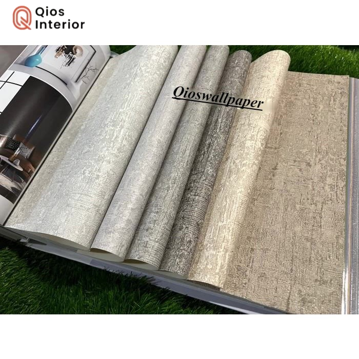 Wallpaper Dinding Polos Semen Acian Abstrak Tebal Vintage Abu Cream 10meter