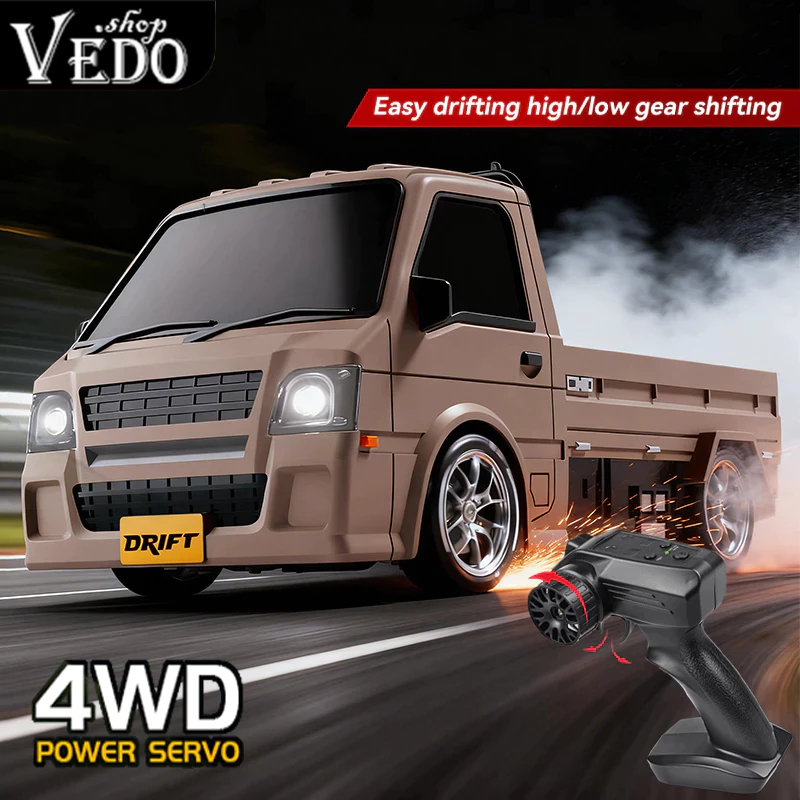 RC Mobil Pickup 4WD Skala1:24  Full Propo 2.4GHZ RC Mobil Cargo Truck Drift dengan Lampu