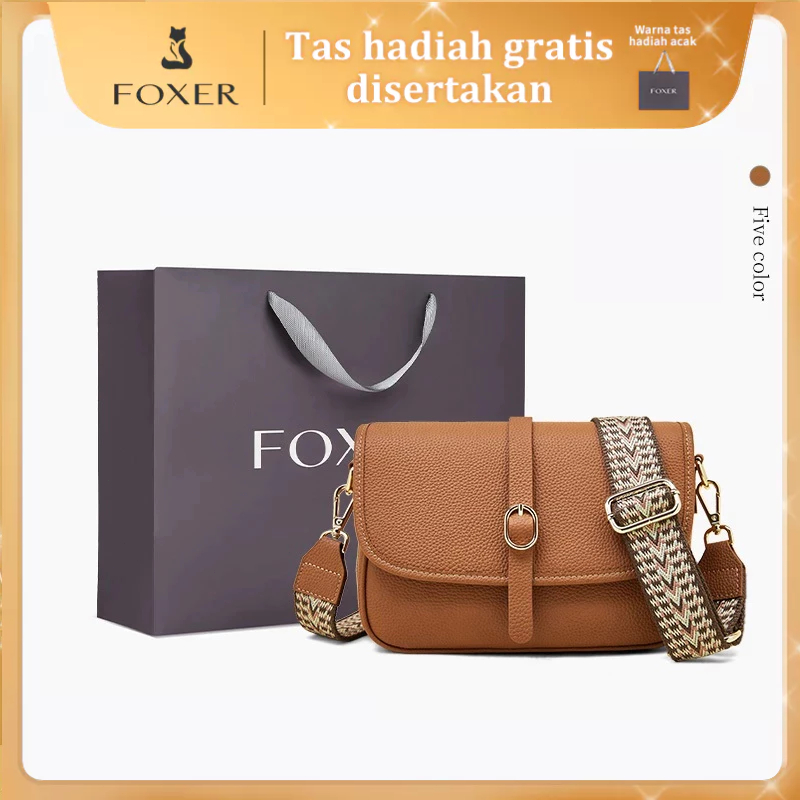 FOXER Tas Selempang Kulit Asli Wanita Ibu Ibu Tas Vintage Wanita Tas simple SlingBag