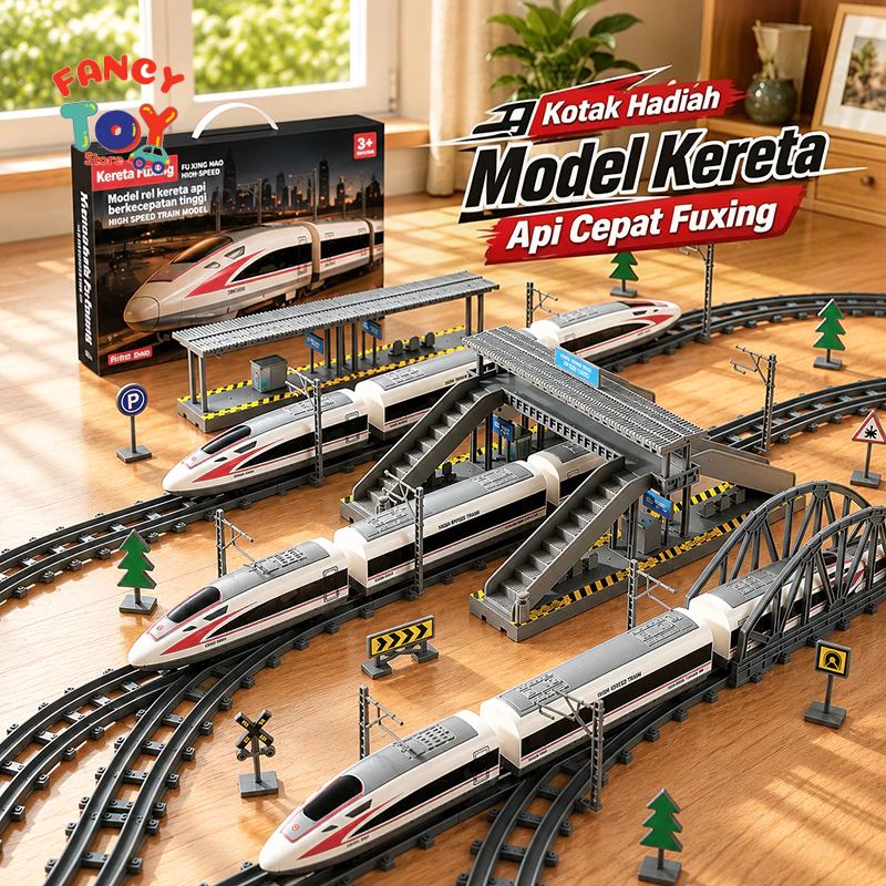 Mainan Kereta Api Rel Panjang Mainan DIY Kereta Rel Listrik Anak Lengkap dengan Stasiun dan Jembatan