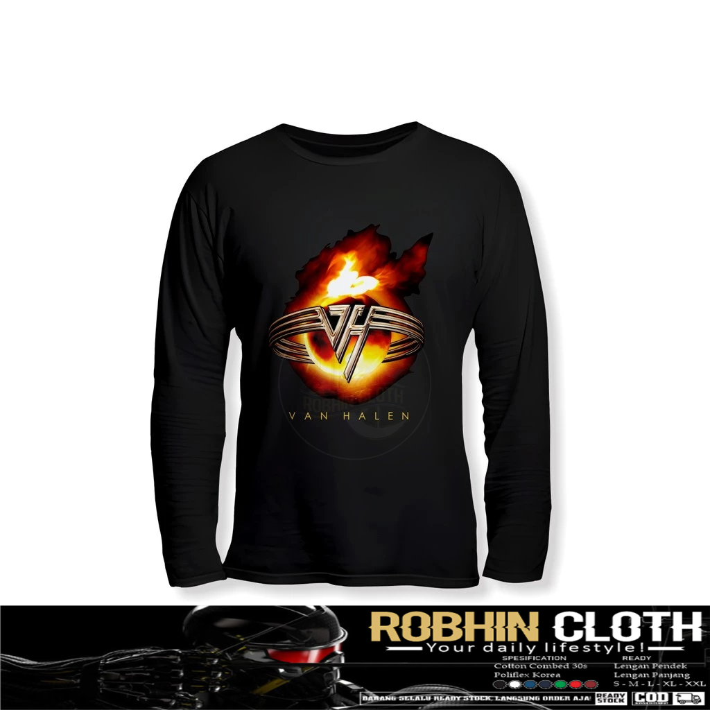 Kaos Baju Band Van Halen Logo On Fire Lengan Panjang Kaos Distro
