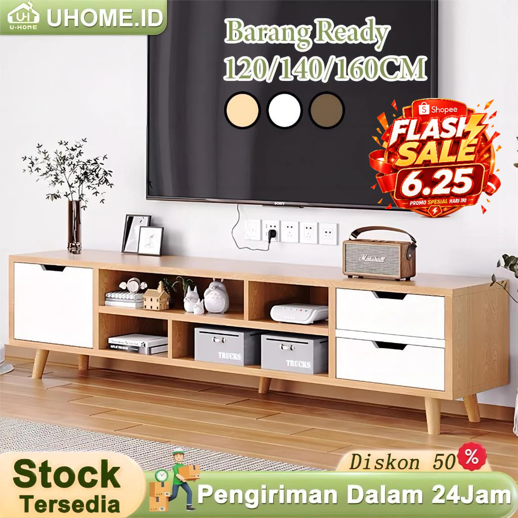 Meja TV 140CM Rak TV Minimalis Modern Kabinet TV Kayu Serbaguna Buffet TV Murah Awet