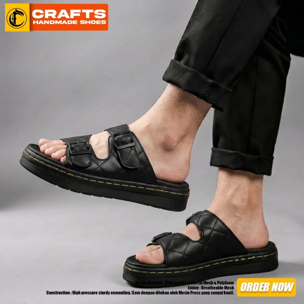 Sandal Slide Docmart Pria Hitam Slop Kekinian