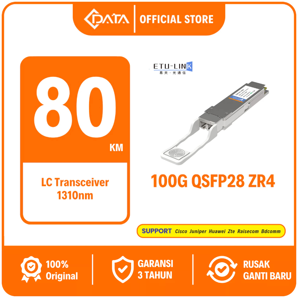 CDATA ETU-LINK QSFP28 100G ZR4 80KM – Modul Fiber Optic LC Singlemode Ultra Long Distance Compatible