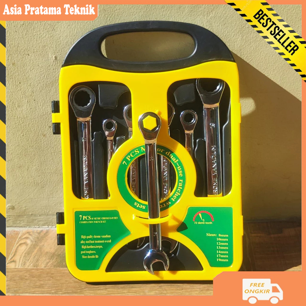 HEMAT KUNCI RING PAS RACHET SET KUNCI RING PAS 8MM - 19MM KUNCI KOMBINASI 7PCS COMBINATION SPANNER