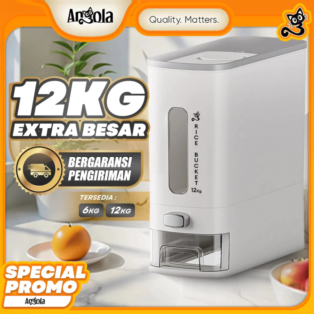 Angola Dispenser Beras Otomatis 6-12KG E13-E14 Tempat Penyimpanan Beras Food Grade Anti Kutu