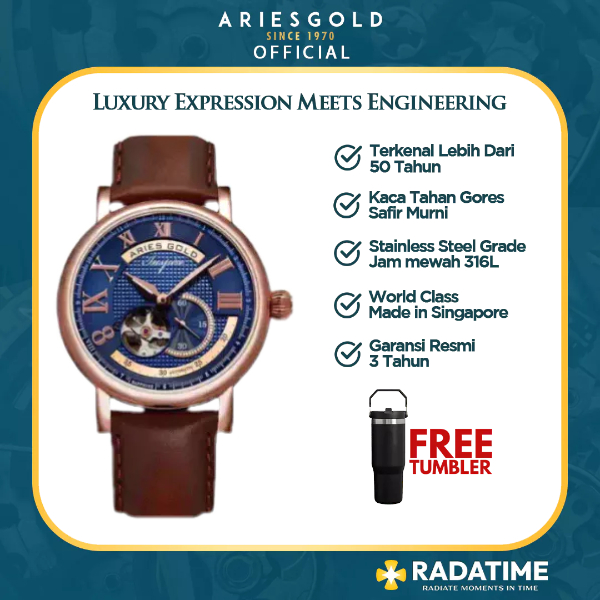 [FREE MUG] Jam Tangan Pria Aries Gold Original & Garansi Resmi 2 Tahun G-903A-RG-BU