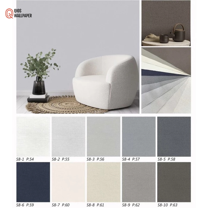 Wallpaper Dinding Kantor Polos Tekstur Linen Vinyl Tebal Cream Abu 10meter
