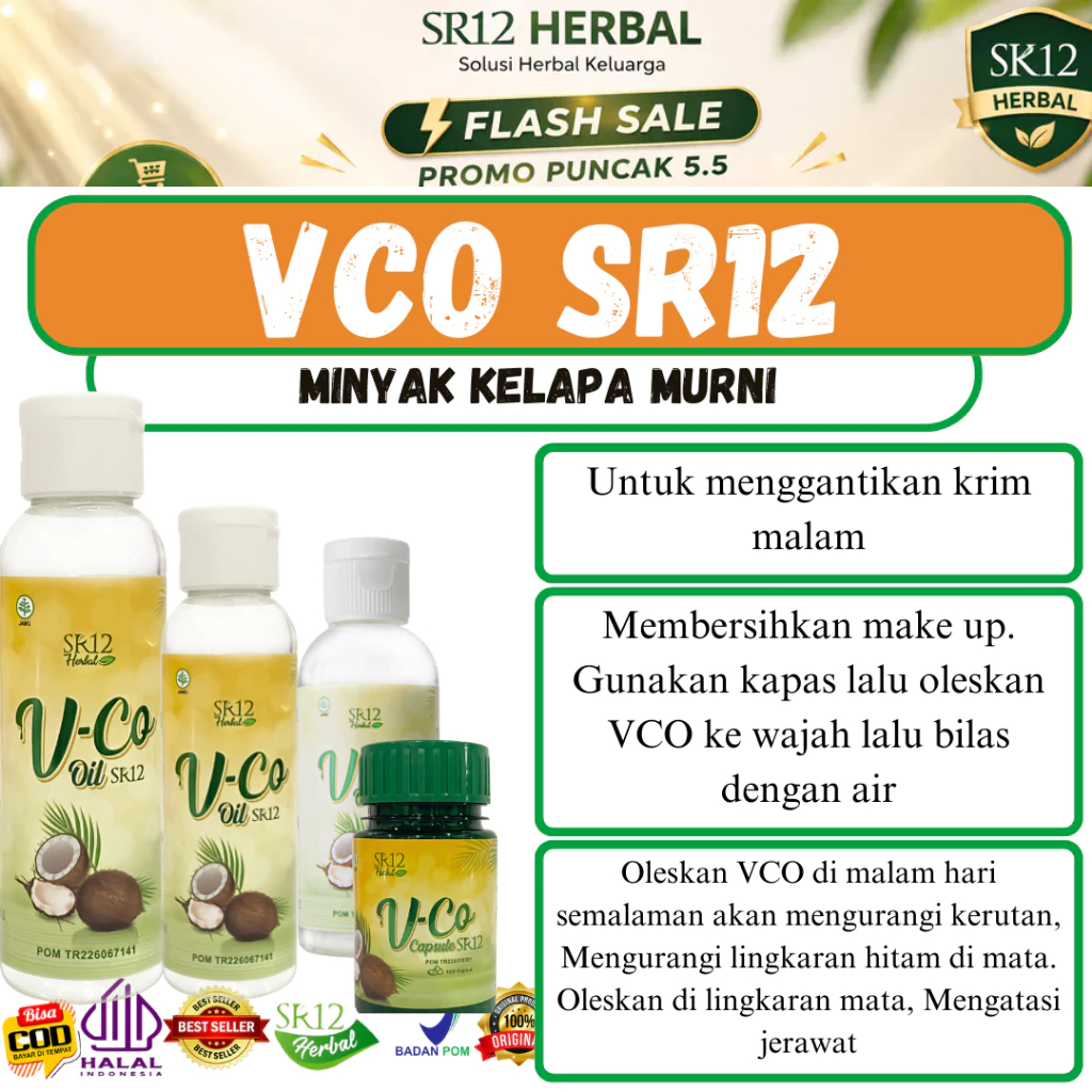 VCO SR12 Original - Masker Wajah Alami Untuk Kulit Kering & Sensitif - Virgin Coconut Oil Murni