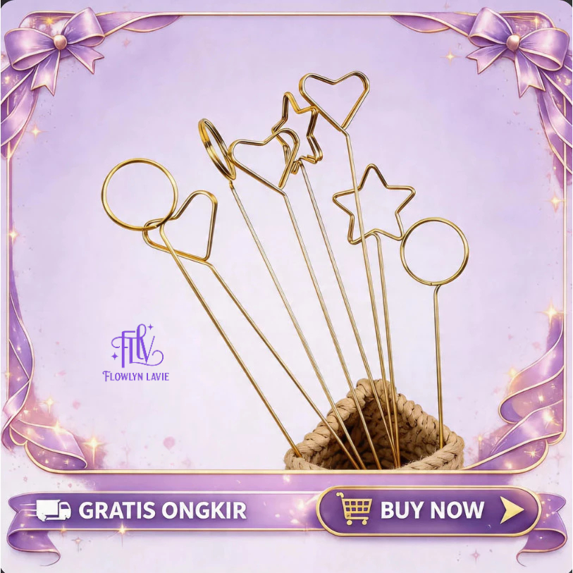 10pcs Penjepit Kartu Buket Bunga Card Holder Gold Foto Ucapan Memo Clip Dekorasi Hampers -FLV