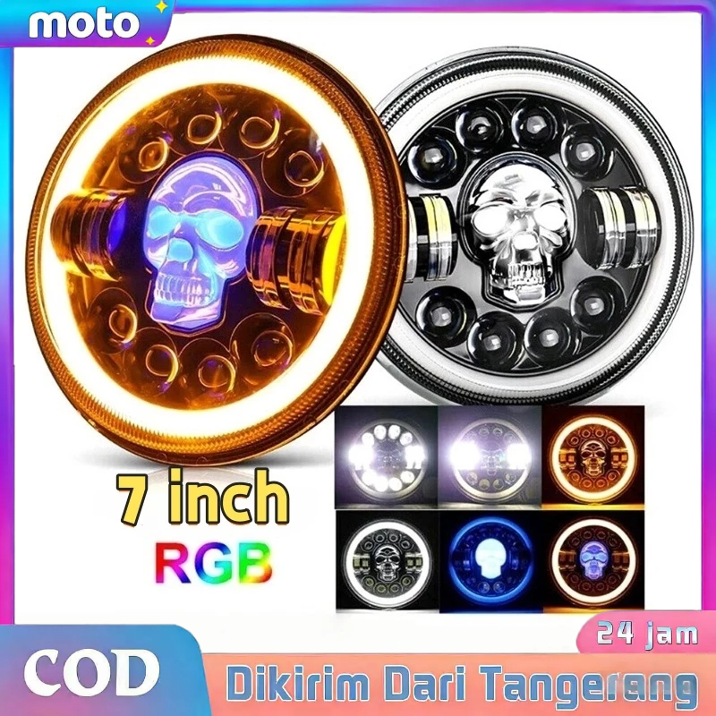 [COD]Lampu Tembak Daymaker Tengkorak 7 Inch LED Bulat Lampu Tembak Tengkorak 40 Watt Lampu Daymaker 